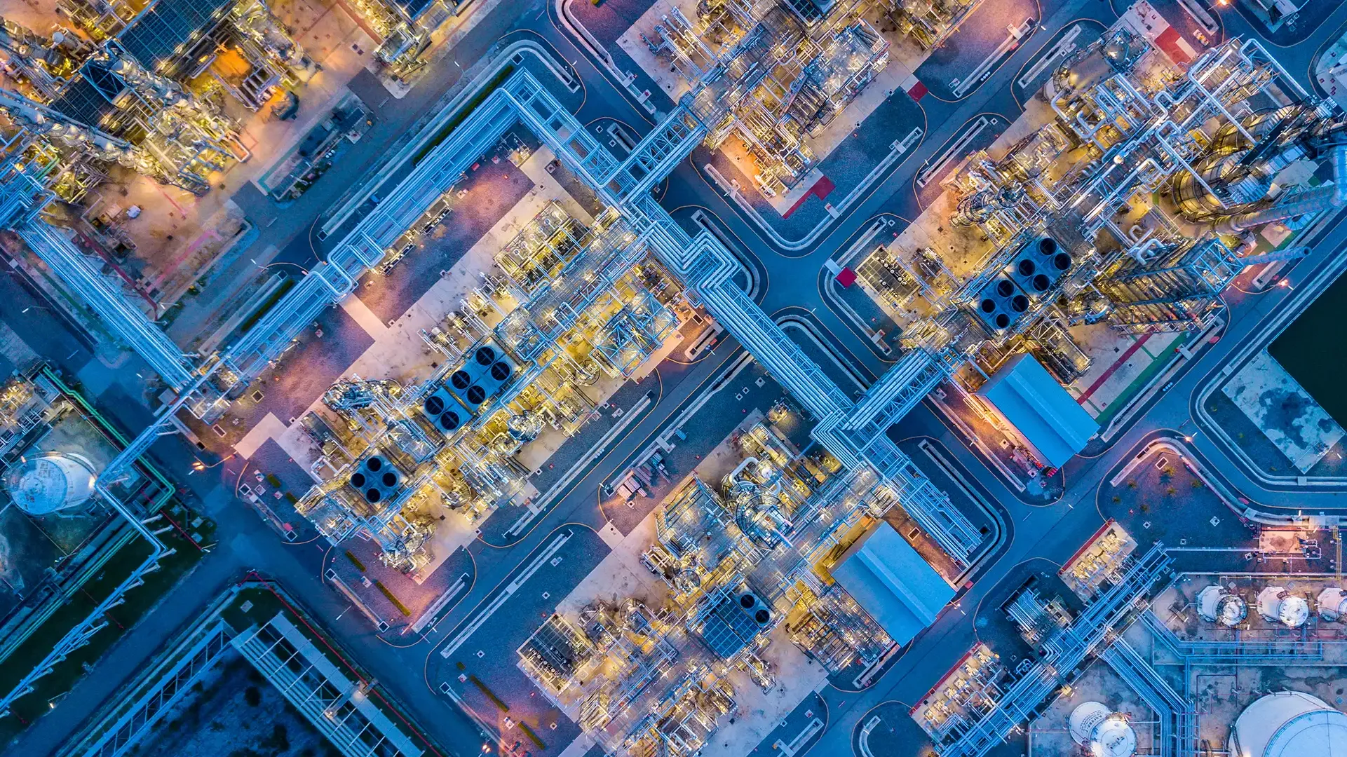 An overhead shot of a lit up facility